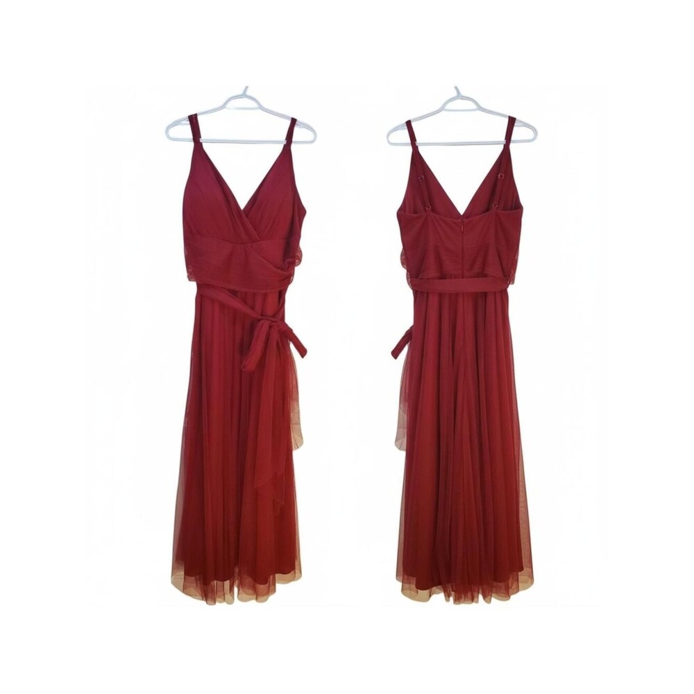 A-Line Midi Dress Maroon Tulle Spaghetti Strap Party Cocktail Evening